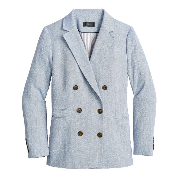 NWT J.Crew Bristol Blazer in Sapphire Ivory Italian Cotton-Linen Herringbone 10 - Picture 1 of 6